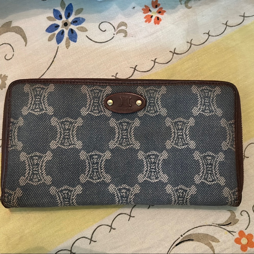 Celine Denim Canvas & Leather Long Zippy Wallet